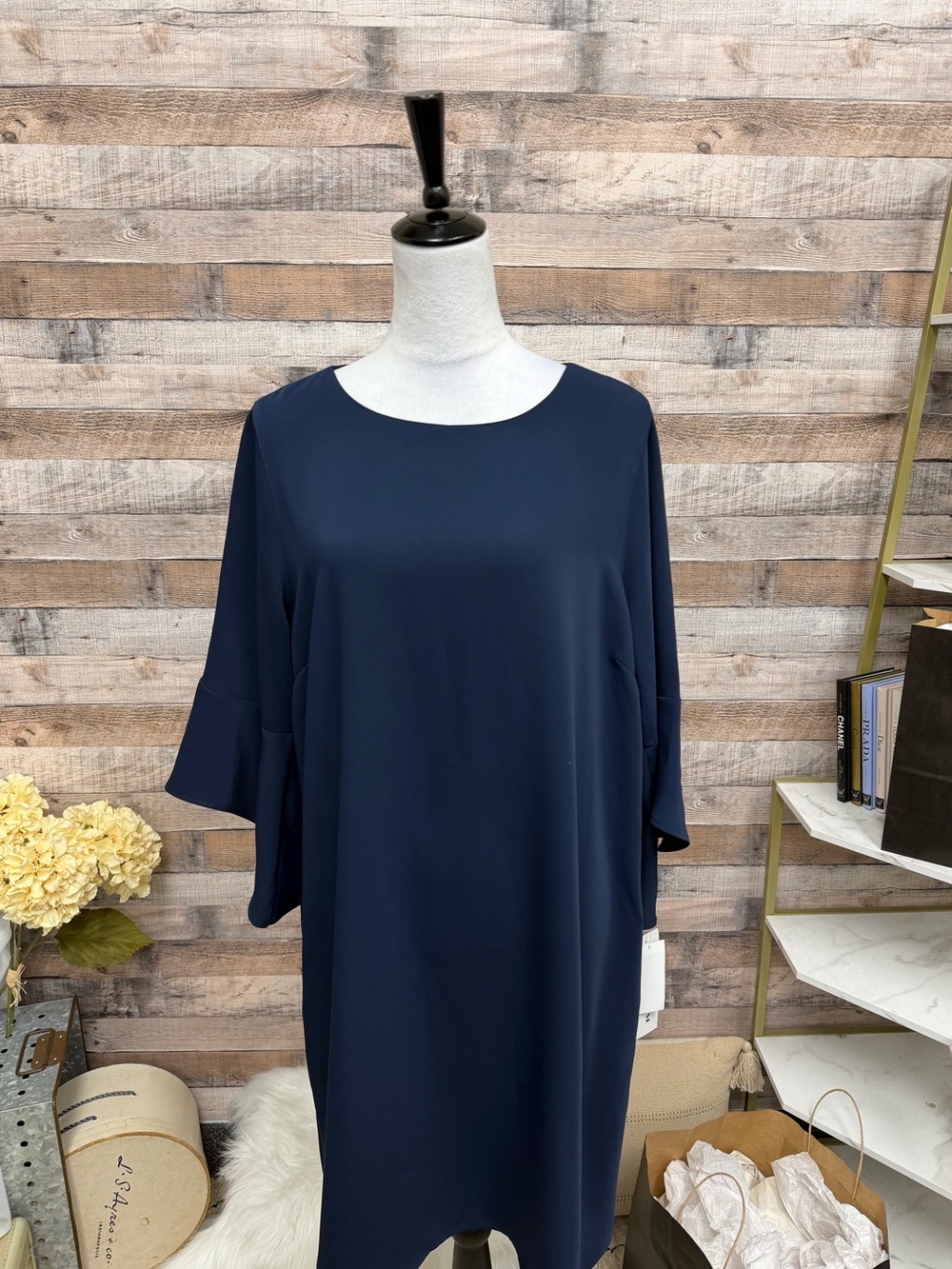 Classic Navy Long Sleeve Shift Dress